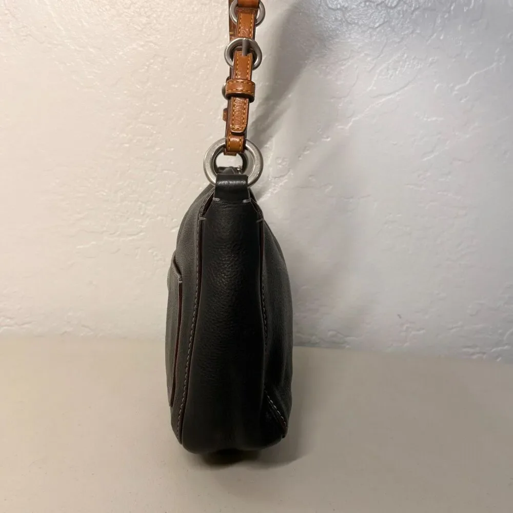 Coach Chelsea Pebbled Black Leather Hobo Handbag Brown Strap - Picture 4 of 14